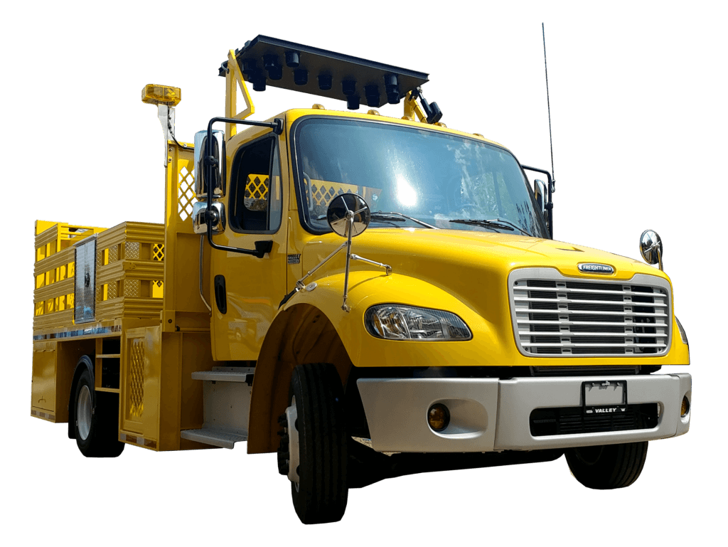 Front Side View Of Yellow Concord Road Equipment Work Zone Truck